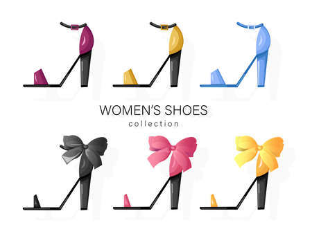 Woman shoes set Vector. Promotion brochure banner or postersのイラスト素材