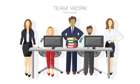 Team working Vector flat style. Brain storming group. Coworking spacesのイラスト素材