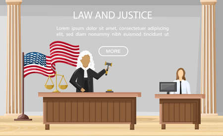 Judge justice court Vector flat style. Law orders brochure templates.のイラスト素材