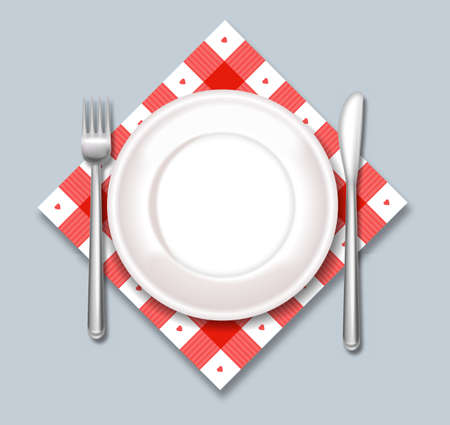 White plate vector realistic. Dinner ready concept templateのイラスト素材