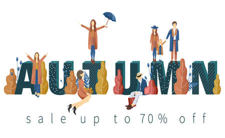 Sale banner happy people autumnのイラスト素材