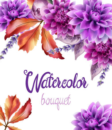 Wild forest flowers bouquet cardのイラスト素材