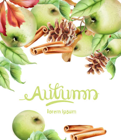 Autumn fruits and leaves vector cardのイラスト素材