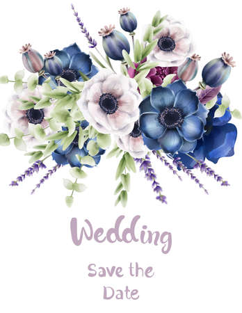 Wild forest flowers bouquet cardのイラスト素材