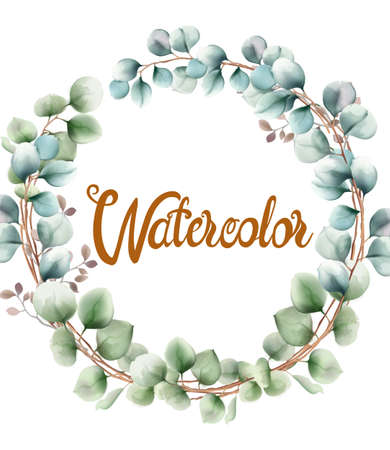 Colorful watercolor flowers wreathのイラスト素材