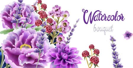 Wild nature watercolor flowers bouquetのイラスト素材