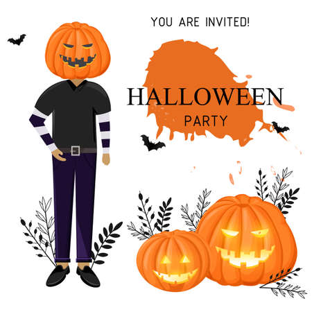 Halloween party site banner with woman wearing witch hatのイラスト素材