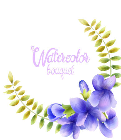 Watercolor bouquet of orchid flowersのイラスト素材