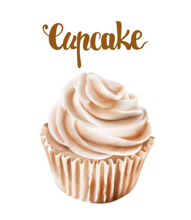 Beige walnut cupcakes with whipped creamのイラスト素材
