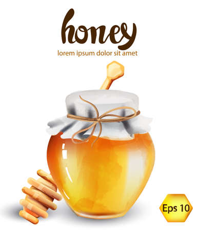 Glass jar with honey and decorationsのイラスト素材