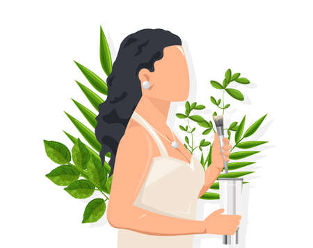 Woman with dark hair using cosmetic brushのイラスト素材