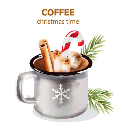 Christmas time coffee cup with candy and holiday decorationsのイラスト素材