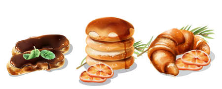 Christmas desserts set with pancakes, croissants and eclairsのイラスト素材