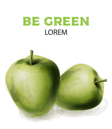 Green watercolor applesのイラスト素材