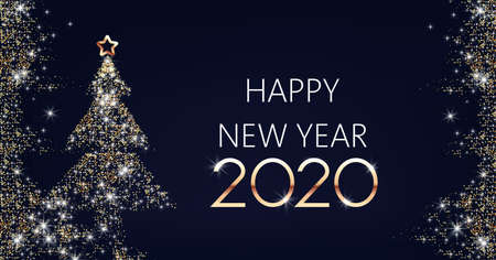 Happy New year banner with christmas tree