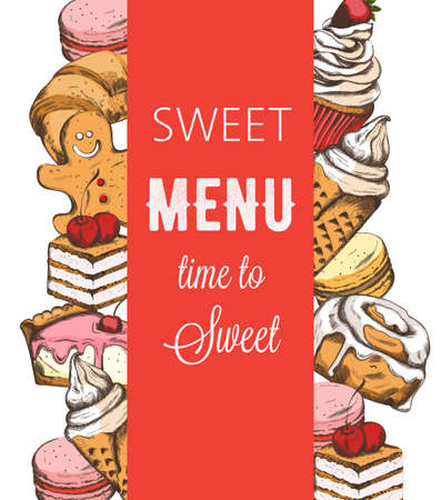 Bakery house shop menu template with various sweetsのイラスト素材