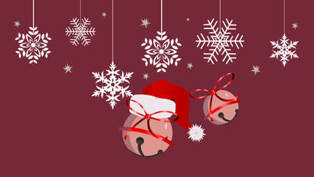 Winter composition with rose bauble and white snowflakes hanging, fir tree leaves and fruit. Pine cone. Vectorのイラスト素材