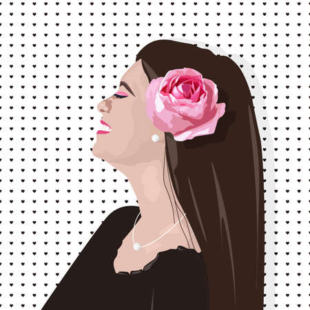 Smiling girl with rose flower on hairのイラスト素材