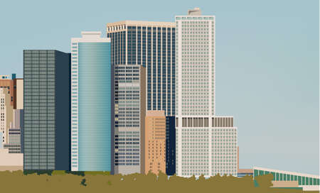 Skyline with various size buildings. City life idea. Place for text. Vectorのイラスト素材