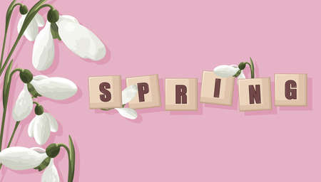 Spring purple banner with white snowdrops
