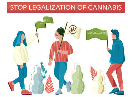 People protesting against legalization of cannabis. Holding flags and posters. Vectorのイラスト素材