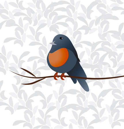 Little colorful orange and blue bird sitting on a thin branch. Vectorのイラスト素材