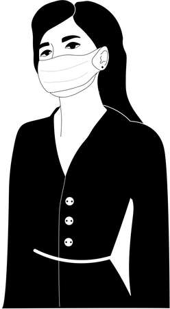 Pretty girl in surgical face mask posing on white background. Cartoonのイラスト素材