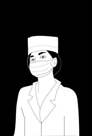 Nurse dressed in all white posing in front of a black background.Cartoonのイラスト素材