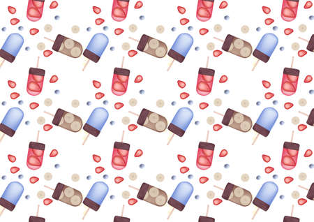 Banana, blueberry and strawberry ice cream pattern