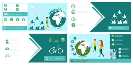 Ecology banner set template Vector. Earth, energy, Eco transport and sustainable materials. Green...