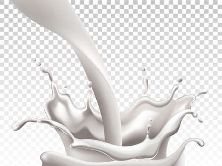Milk pouring down and making big splashes. Realisticのイラスト素材