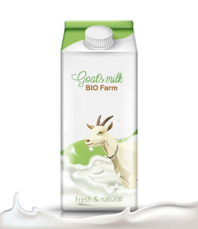 Carton box with a goat submerged in milk on it. Fresh and natural. Realistic. 3D mockup product placementのイラスト素材