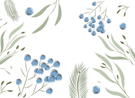 Composition of leaves and twigs with blue berries on themのイラスト素材