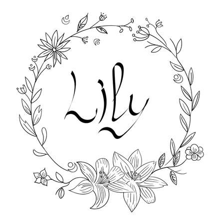 Abstract circle of flowers with life written in the middleのイラスト素材