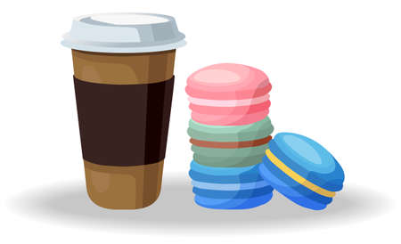 Composition of a coffee cup and colorful stack of macaronsのイラスト素材