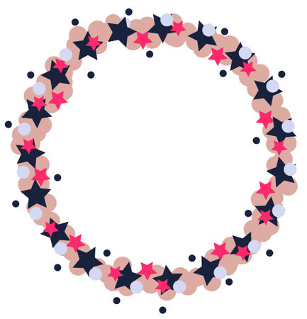 Round circle of colorful stars. Beige, black and red. Place for textのイラスト素材