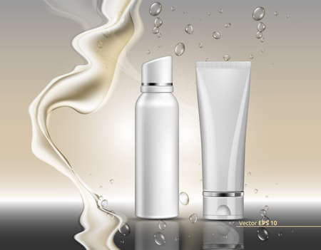 Cream cosmetics with splash Vector realistic. Product placement mock up containersのイラスト素材