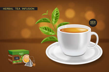Herbal tea infusion mock up Vector realistic. Product placement label designsのイラスト素材