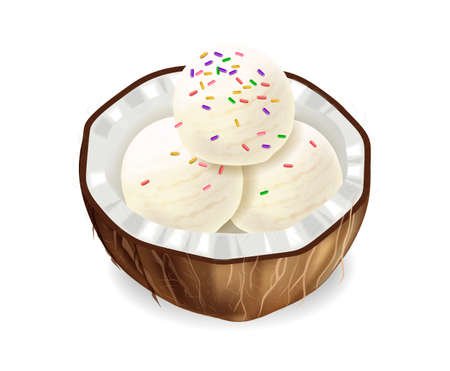 Coconut ice cream vector realistic. Product placement. Healthy delicious dessertsのイラスト素材