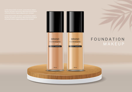 Foundation cosmetics vector realistic. Skin care bottles label design. product placement mock upsのイラスト素材