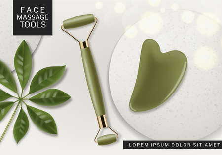 Massage tool vector realistic. Cosmetic beauty therapy set Product placement mock up designsのイラスト素材