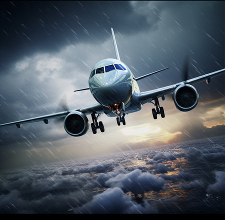 Airplane flying in the sky at dark generated by AIの素材