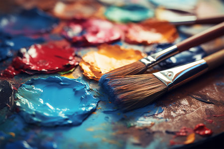 Colorful paint and brush abstract pallete generated by AIの素材