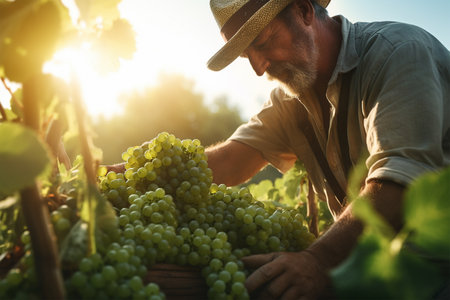 Farmer collecting grapes harvesting seasons generated by AIの素材
