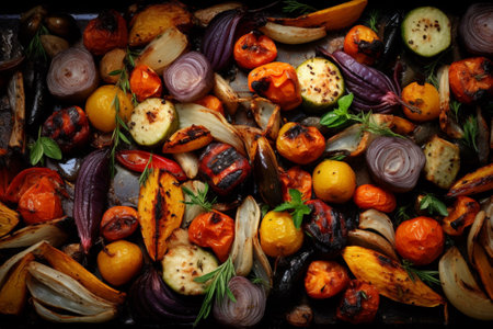 Grilled vegetables background delicious detailed roasted with condimentの素材