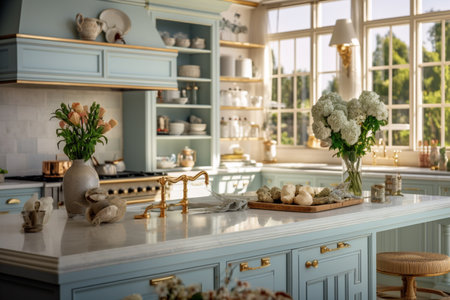 Luxury kitchen interior design. Furniture in a classic style.の素材