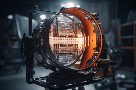 Close-up of a headlight in a factory. Industrial backgroundの素材
