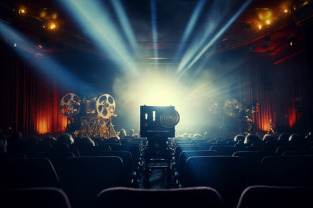Movie projector in cinema hall or theater. Filmmaking and entertainment conceptの素材