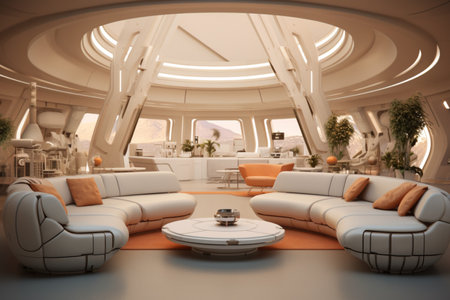 Interior of luxury cruise ship, living room with sofasの素材