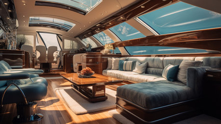 Interior of a cruise ship. Luxury yacht. 3d renderingの素材